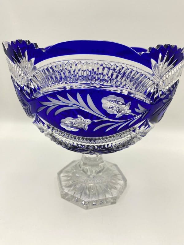 cobalt blue crystal bowl pedestal base