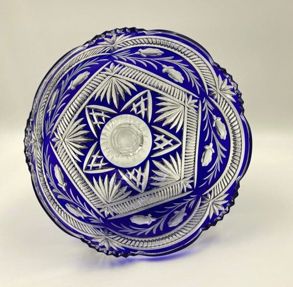 cobalt blue crystal bowl on side