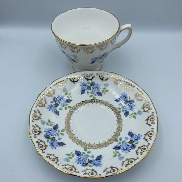 vintage Cloclough bone china tea cup and saucer showing off detail on saucer