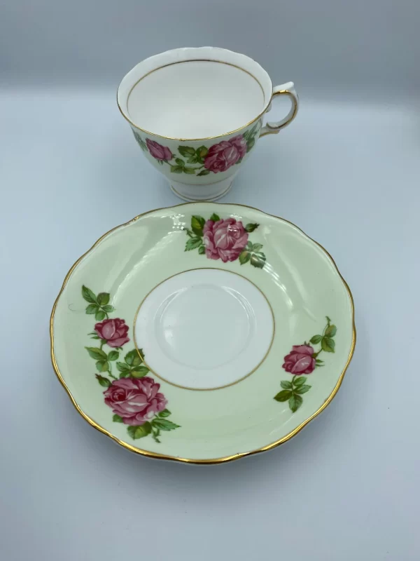 mint green tea cups Colclough Green Tea Cup and Saucer with Pink Roses each piece separate