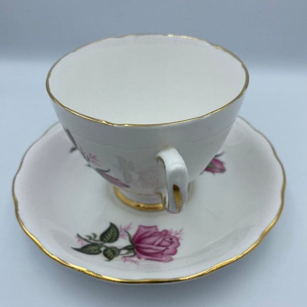 vintage rose tea cups Colclough Long Stem Pink Rose Teacup and Saucer Set handle