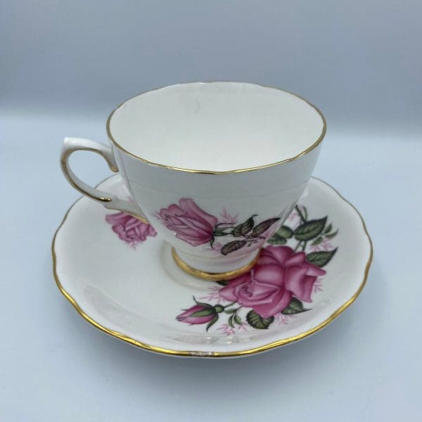 vintage rose tea cups Colclough Long Stem Pink Rose Teacup and Saucer Set back