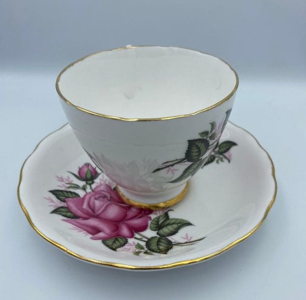 vintage rose tea cups Colclough Long Stem Pink Rose Teacup and Saucer Set side