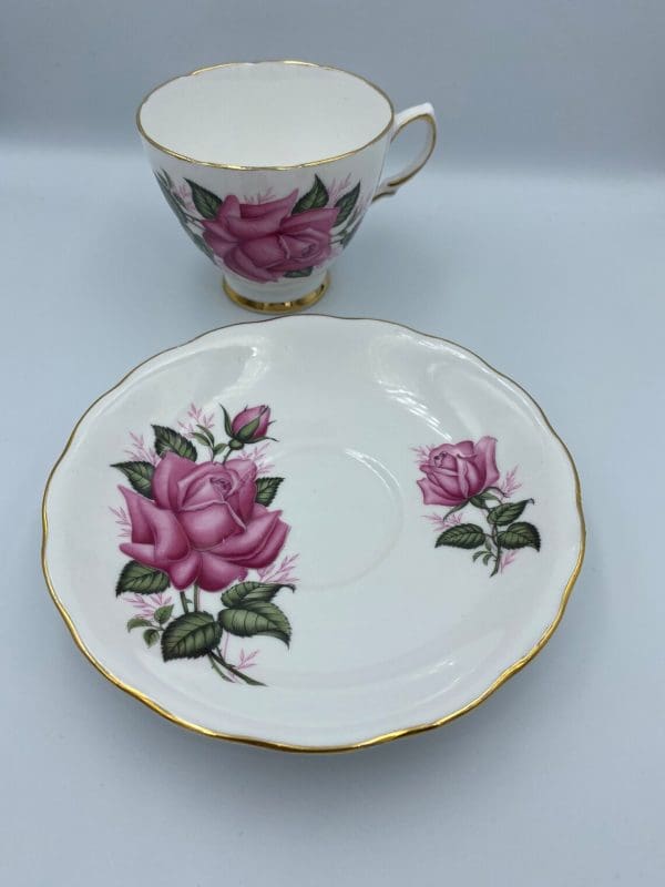 vintage rose tea cups Colclough Long Stem Pink Rose Teacup and Saucer Set saucer and cup separate