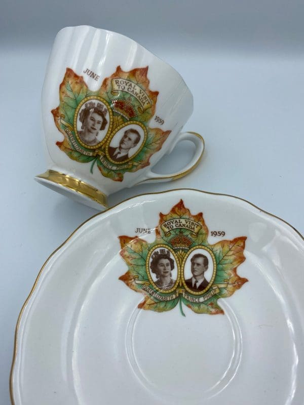 Queen Elizabeth tea cup Royal visit to Canada 1959 matching cup and saucer