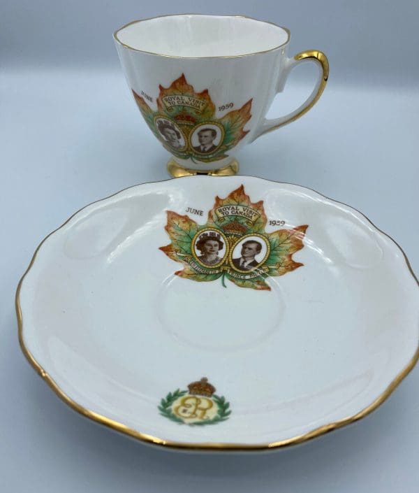 Queen Elizabeth tea cup Royal visit to Canada 1959 gold trim