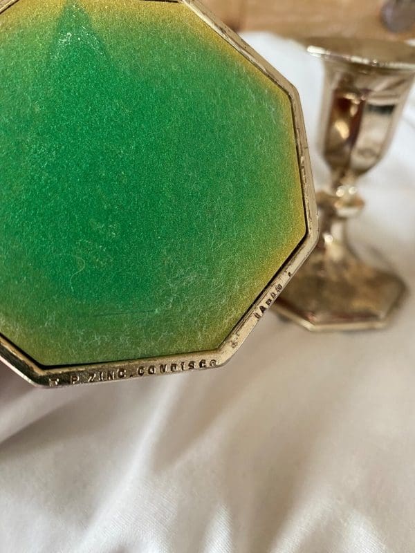 silver plate candle holders Condisco close bottom of second green felt