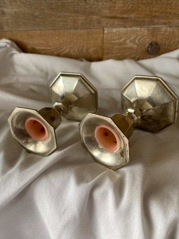 silver plate candle holders Condisco laying on side