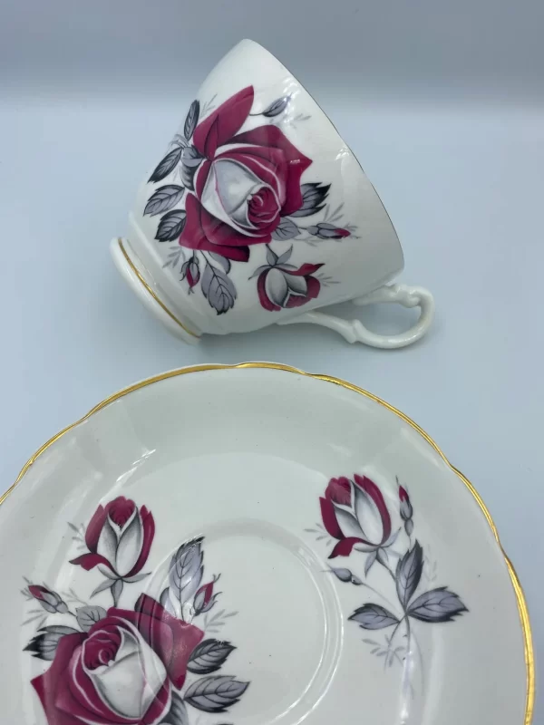 pink rose tea cup Consort tea cup on side