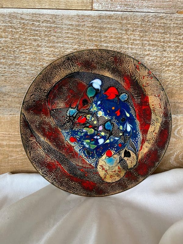 enamel copper plate front red copper blue white green yellow purple abstract