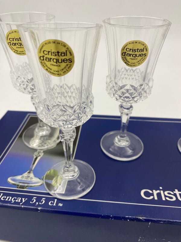 crystal dessert wine glasses close to show cut crystal detail