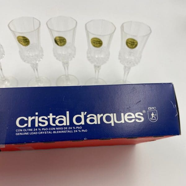 crystal dessert wine glasses side of box showing lead crystal