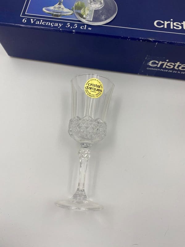 crystal dessert wine glasses one laying on side set of six