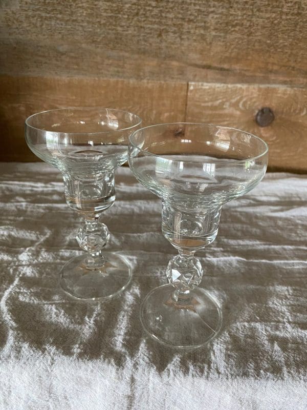 vintage crystal champagne coupes with crystal ball stem set of two