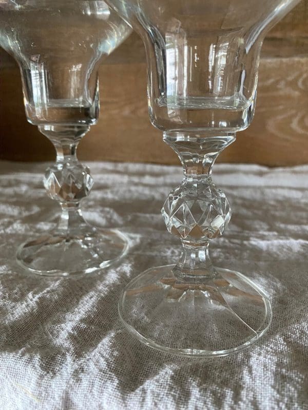 vintage crystal champagne coupes with crystal ball stem close