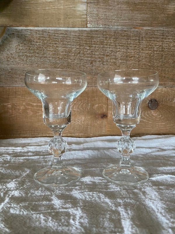 vintage crystal champagne coupes with crystal ball stem pair