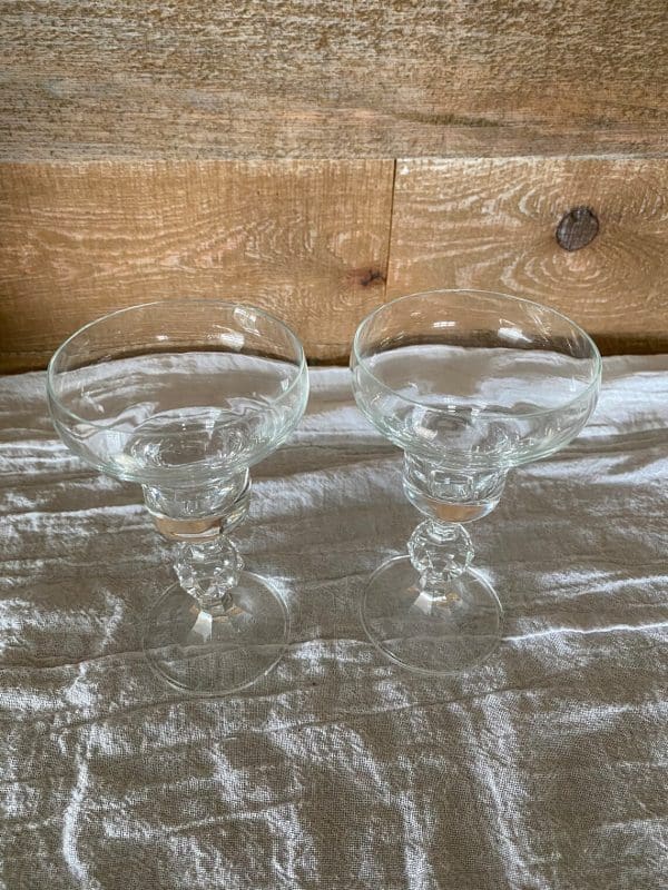 vintage crystal champagne coupes with crystal ball stem tops