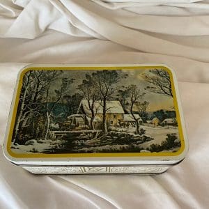 Currier and Ives tins top winter scene