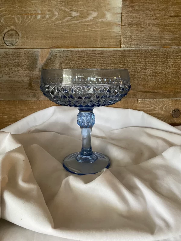 vintage blue glass compote side