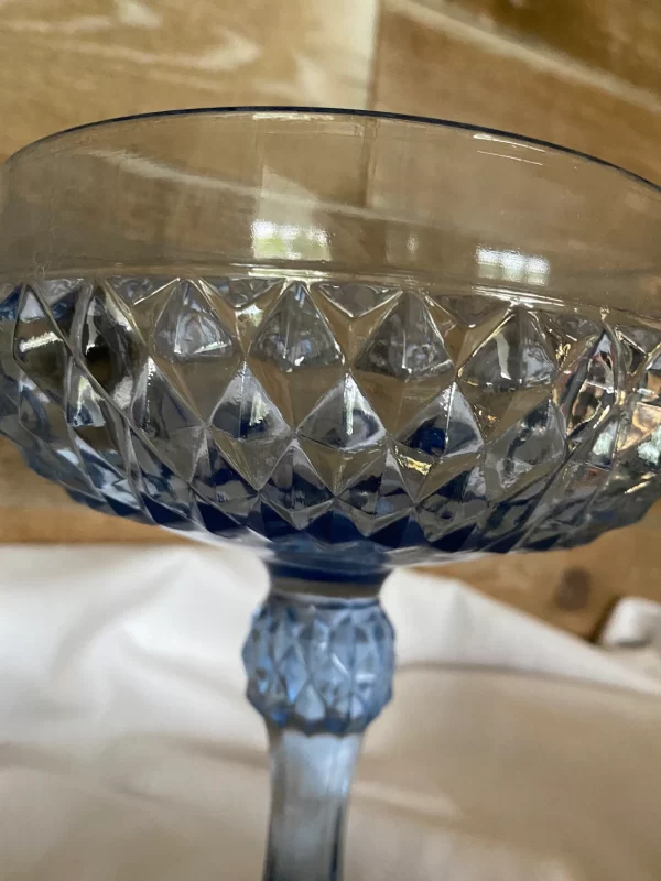 vintage blue glass compote close top