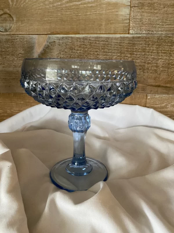 vintage blue glass compote front