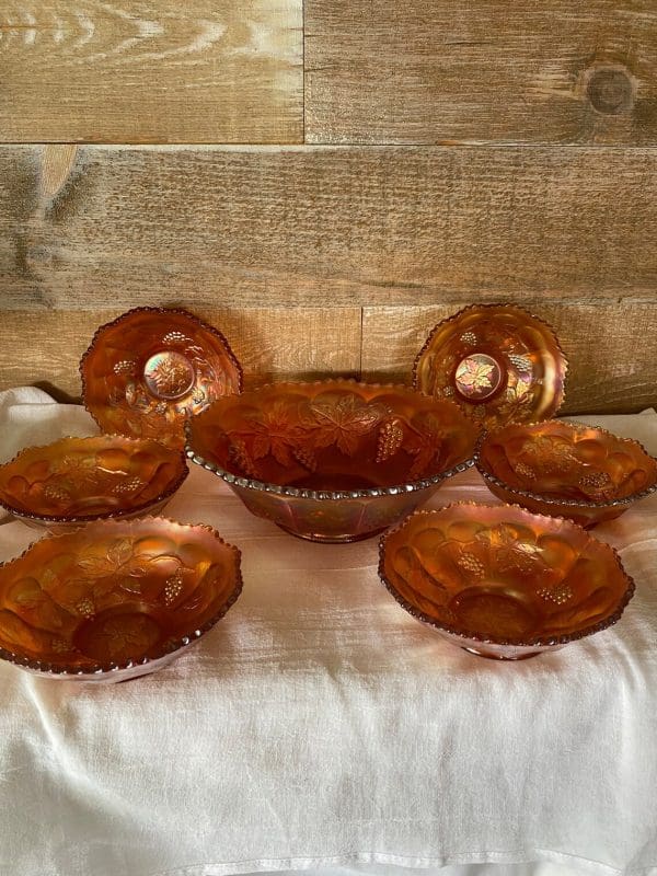 carnival glass grape bowls set of seven