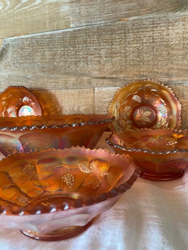 carnival glass grape bowls set of 7 bowls