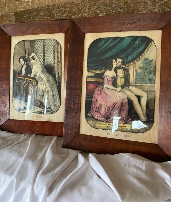 Kellogg lithographs set of two named Just Engaged and The Marriage