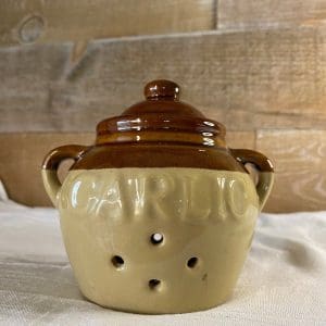 ceramic garlic pot earthenware embossed front