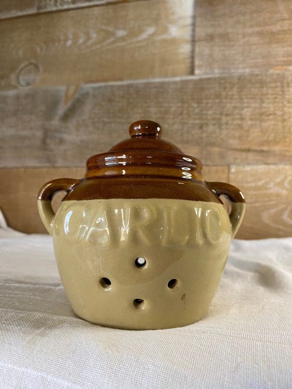 ceramic garlic pot earthenware embossed front