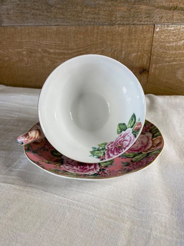 chintz tea cups white inside teacup on side