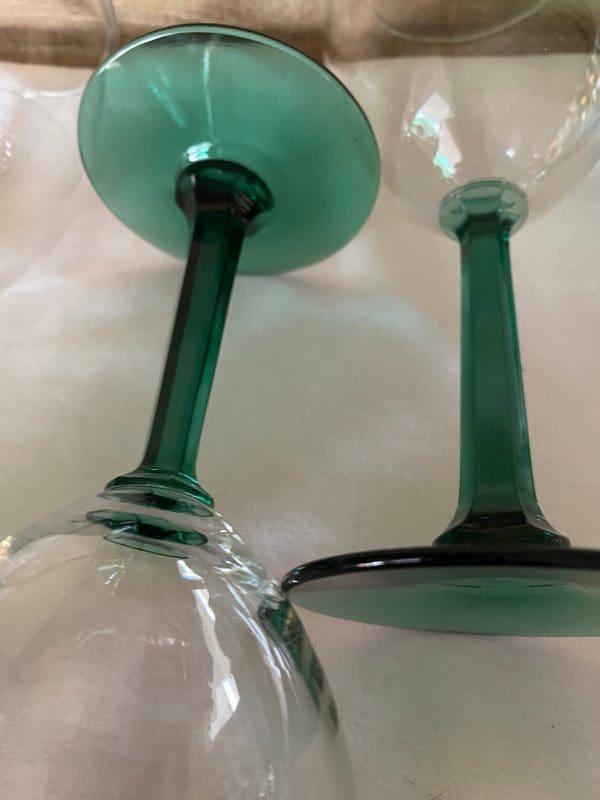 vintage green stem wine glasses close stems