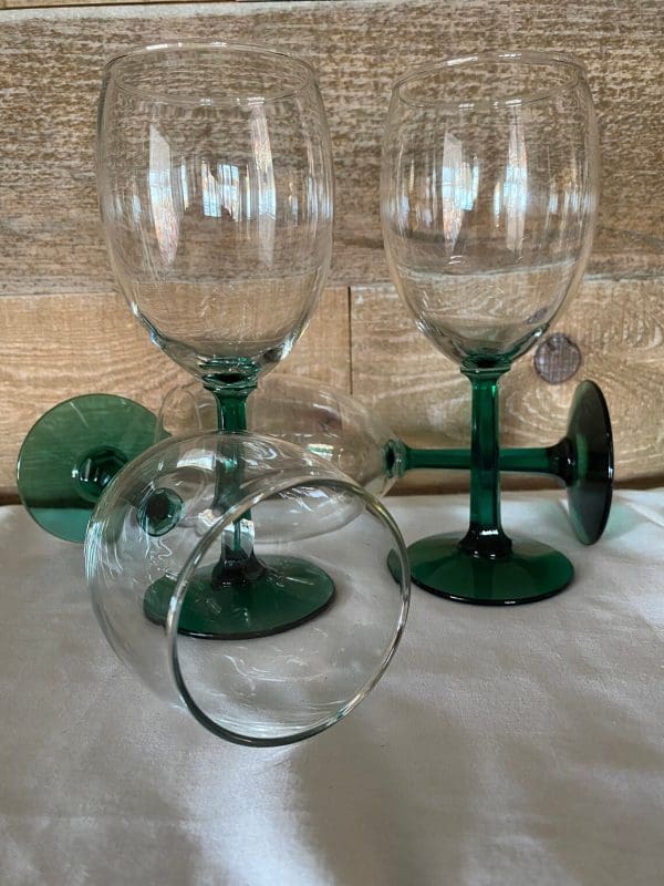 vintage green stem wine glasses clear glass tops