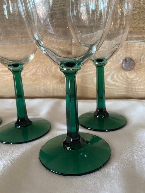 vintage green stem wine glasses cut glass stems