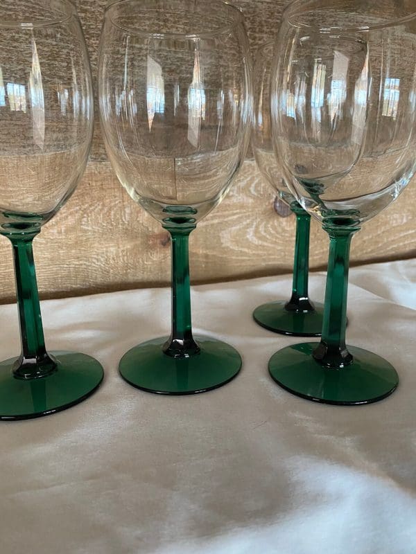 vintage green stem wine glasses set of four with clear tops