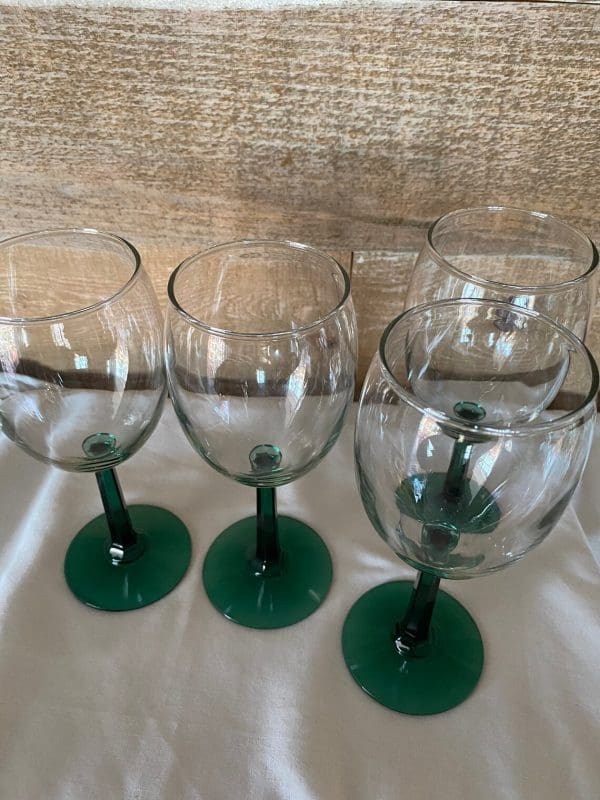 vintage green stem wine glasses top view of set of four