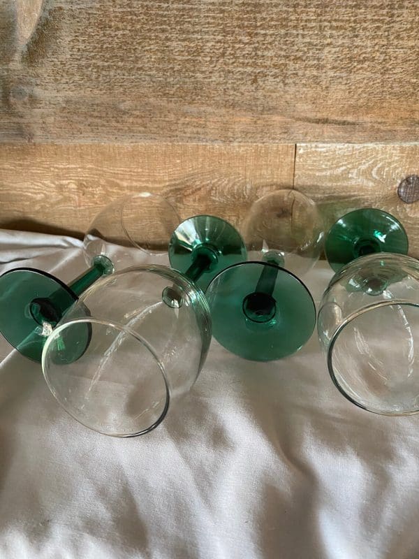 vintage green stem wine glasses on side