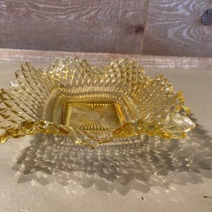 amber hobnail glass light color dish