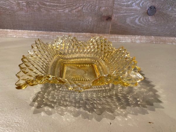 amber hobnail glass light color dish