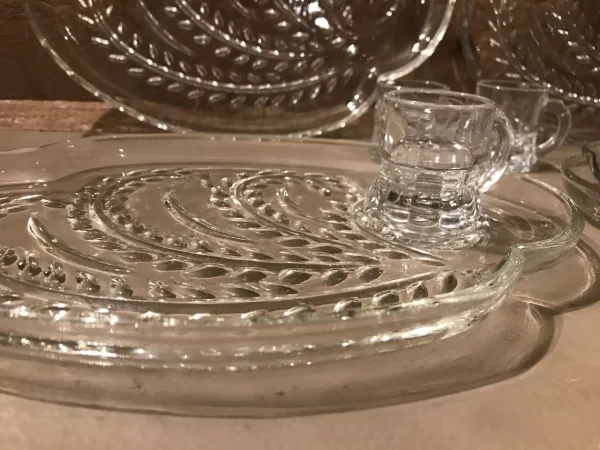 vintage glass snack plates with cups clear set of four close