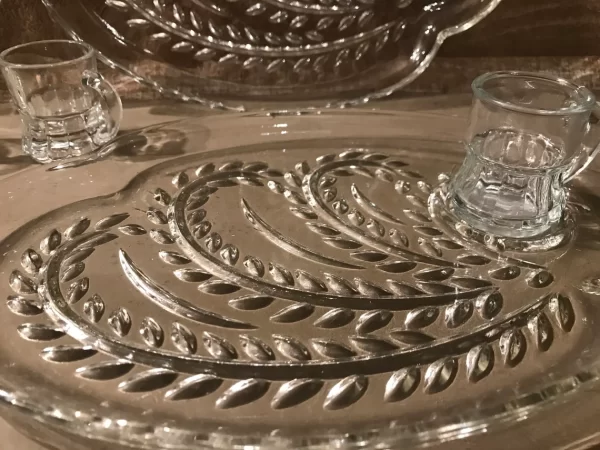 vintage glass snack plates with cups clear set of four Federal glass