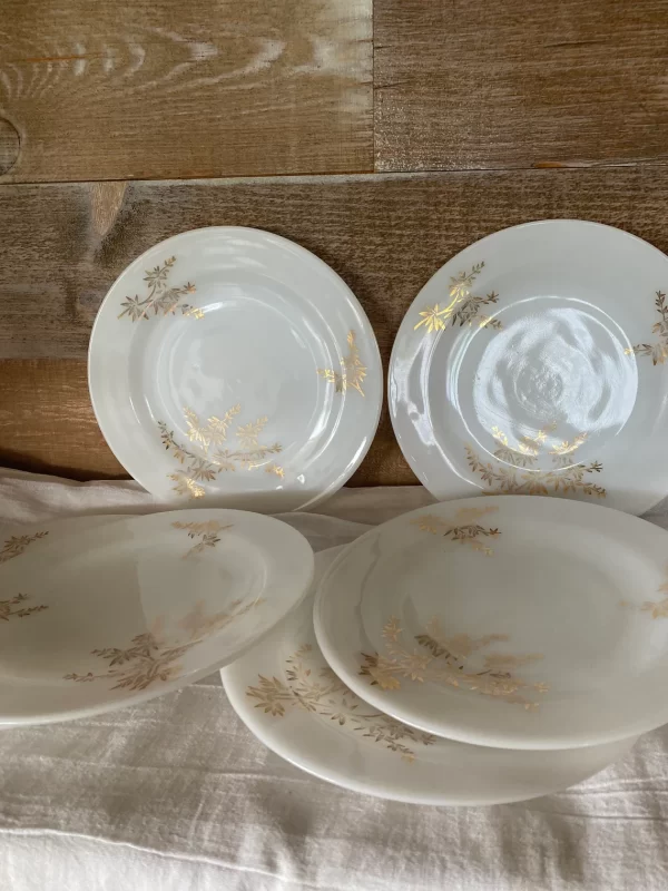 milk glass dinner plates Federal Golden Glory set of six