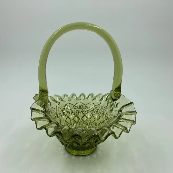 Fenton green glass basket Olde Virginia front