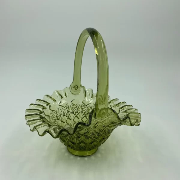 Fenton green glass basket Olde Virginia right side