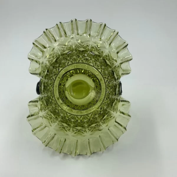 Fenton green glass basket Olde Virginia bottom