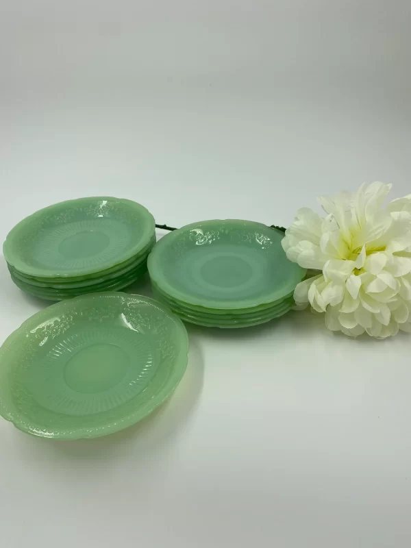 Fire King Jadeite green saucers set of 12