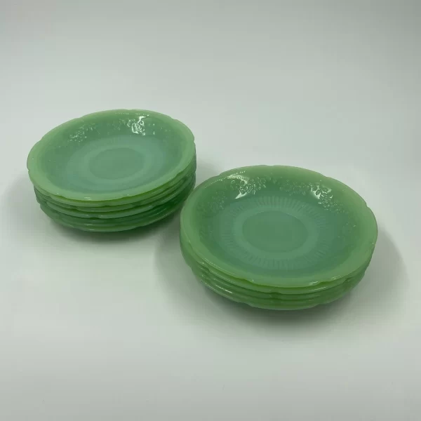 Fire King Jadeite Alice pattern saucers set vintage