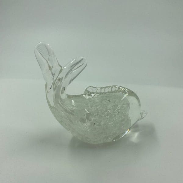 vintage glass fish clear with white flecks left side