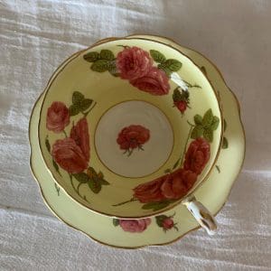 Foley tea cup and saucer set yellow with large cabbage roses