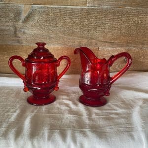 Fostoria Argus red Cream and Sugar Dish Set front